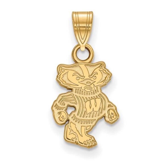10k Yellow Gold U. of Wisconsin Small Badgers Pendant - Picture 1 of 3